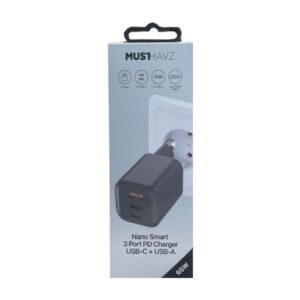 Φορτιστης Σπιτιου Musthavz Nano Με 2 Usb C & 1 Usb A 65W Μαυρος