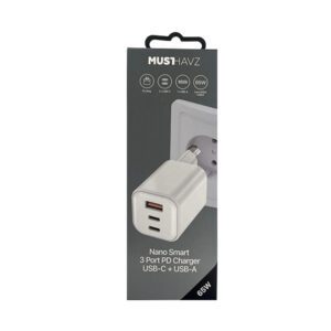 Φορτιστης Σπιτιου Musthavz Nano Με 2 Usb C & 1 Usb A 65W Ασπρος