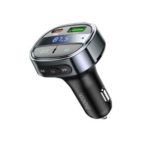 HOCO car charger USB A+Type C with digital display + transmitter FM BT PD QC 3.05A 30W black