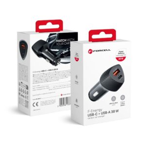 Φορτιστης Αυτοκινητου Forcell Carbon Usb C + Usb A PD QC3.0 3A 38W Μαυρος