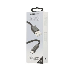 Καλωδιο Φορτισης & Data Musthavz Braided Usb A σε Usb C Μαυρο 1m 3A