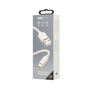 Καλωδιο Φορτισης & Data Musthavz Braided Usb A σε Usb C Ασπρο 2m 3A