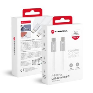 Καλωδιο Φορτισης & Data Forcell Braided Flat Usb C Σε Usb C QC4.0 PD 5A 240W 1,2m Λευκο