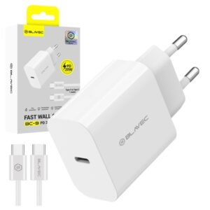 Φορτιστης Σπιτιου Blavec BC-9 Με Θυρα Usb C 20W & Καλωδιο Usb C Σε Usb C 1m Ασπρος