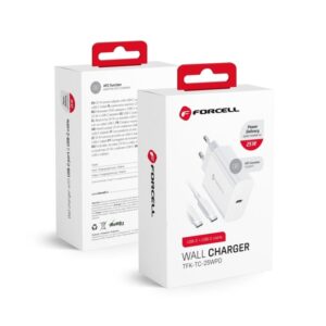 Φορτιστης Σπιτιου Forcell FEnergy Με Θυρα Usb C QC4.0 PD 3A 25W + Καλωδιο Usb C σε Usb C Ασπρος