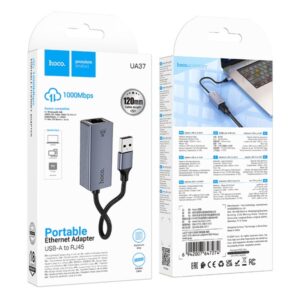Ανταπτορας Hoco UA37 Usb A Σε RJ45 10/100/1000Mbps 12cm Γκρι