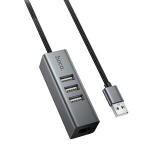 Hub Hoco HB1D 4 Σε 1 Απο Usb A Σε 3 x Usb A 2.0 & RJ45 Eως 480Mbps Aluminum Γκρι