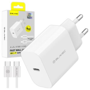 Φορτιστης Σπιτιου Blavec BC-7 Gan4 Με Θυρα Usb C 45W 3A & Καλωδιο Usb C Σε Usb C 1m Ασπρος