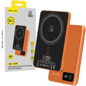 Power Bank Ασυρματης Φορτισης Blavec BJ-03 Ultra Slim 7,8mm Usb C 22.5W Με Magsafe 3 Σε 1 5000mAh Πορτοκαλι