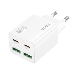Φορτιστης Σπιτιου Hoco 2 x Usb C + 2 x Usb A QC3.0 PD 3A 30W N56 Λευκος