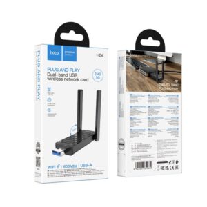 Ανταπτορας Wifi Hoco HI34 WiFi 6 Usb A 2.0 600Mbps 2,4G/5G Plug and Play Mε 2 Κεραιες Μαύρο
