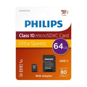 Καρτα Μνημης Philips microSD 64GB Με Ανταπτορα SD Class 10 UHS 1
